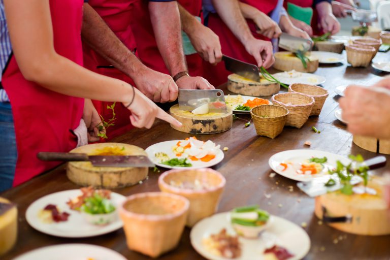Traditional way of preparing thai food using chopper knife. Picture of traditional thai cuisine made of fresh ingredients taken during cooking class in Chiang Mai.
